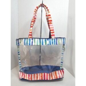 Paul Brent Clear Striped Beach Tote Bag‎ Waterproof Summer Tote Zippered Top